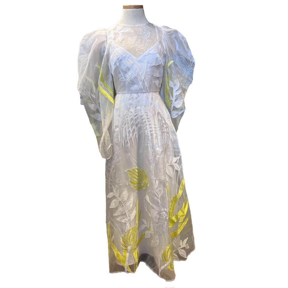 asos EDITION Botanic Floral Puff Sleeve Wedding Gown Formal Prom Dress SZ 8 NEW